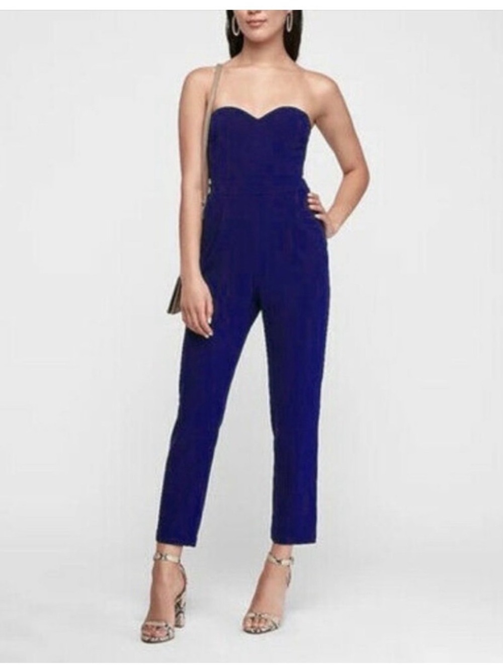 Express Strapless Jumpsuit dark Purple 12 Pockets Sweetheart Neck formal party